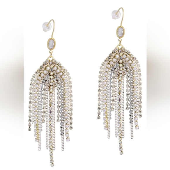 Dangle Beaded Cubic Zirconia Crystal Boho Chain Tassel Country Western E… - Picture 1 of 4